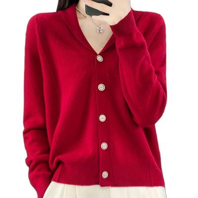 China 100 Spring And Autumn Women's Loose Pure Cashmere Lapel Solid Color Coat Sweater Sweater New Breathable Wool Knitted Coat for sale