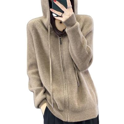 China Breathable cashmere knit this year's popular cashmere sweater women's 100 sheer zipper hoodie cardigan hooded coat for sale