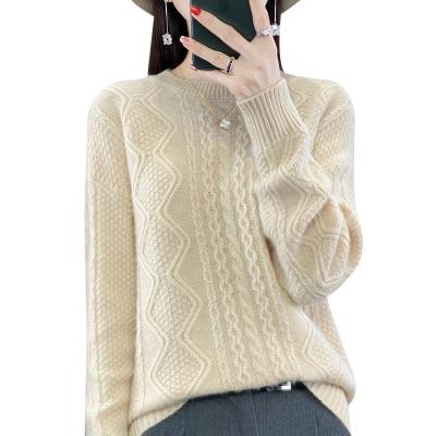 China Anti-wrinkle cashmere sweater women round neck stylish warm thick loose lazy knit with bottom sweater for sale