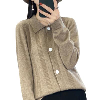 China New autumn and winter ladies POLO collar breathable temperament slimming cashmere sweater lapel joker wool shirt cardigan customization for sale