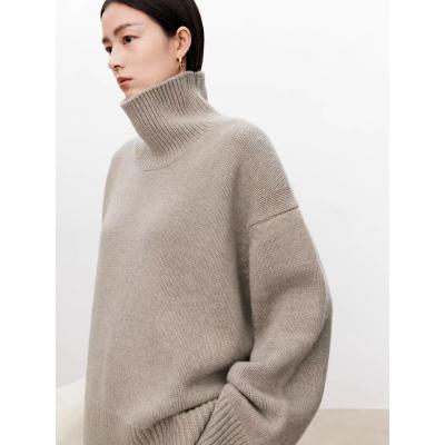 China European lazy wind knitted silhouette sweater loose pure thick heavy breathable 100% turtle neck cashmere sweater women's sweater goods. for sale