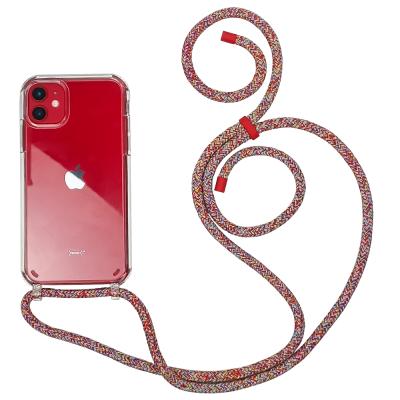 China Fashionable Custom Made Smartphone Necklace Clear Protective Phone Shockproof Case With Beaded Strap Rope for sale