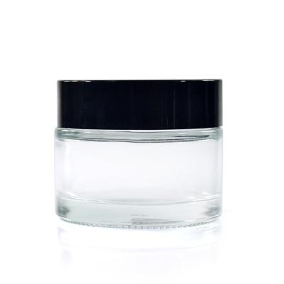 China High Quality Fancy Clear Cosmetic Cream Glass Jar From Skin Care Cream Manufacturer Supplier 30ml 1oz With UV&Silver Gold Lid for sale