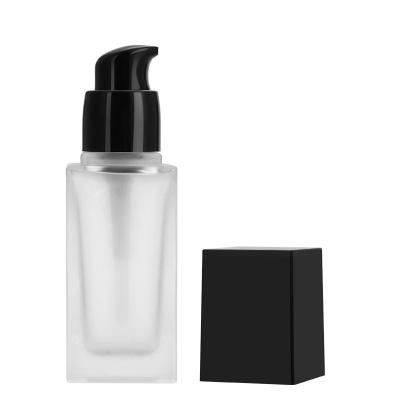 China 30ml 50ml Eco-friendly Recyclable Square Perfume Bottle 20ml Empty Clear Frosted Glass Base Bottle Spray Pump Spout Liquid Bottle With Screw Cap for sale