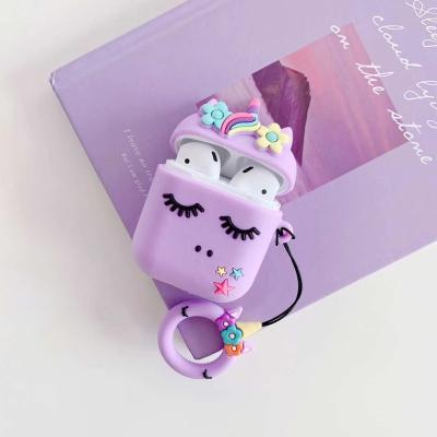 China For cute earphone cartoon shape rainbow horse silicone earphone case with hook for apple airpods 1/2 for sale