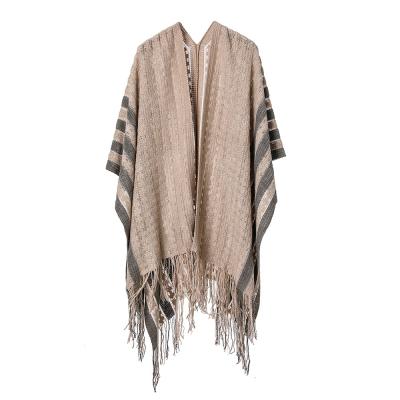 China American China Wrap Scarf Poncho Manufacturers Supply Winter Striped Shawl European Women Knitted Shawl for sale