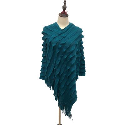 China 2021 New Fashion Women's European American Shawl Cape Winter Knitted Ponchos For Women Accessories Scarf Stripes Ponchos With Tassels for sale