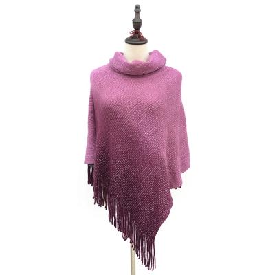 China Warmer Gradient Color Shawl With Tassel Ladies Sweater With Shiny Yarn And High Scarf Women Shawls Ponchos Capes Wraps Ombre Scarves for sale