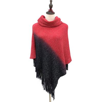 China Shiny Yarn Women's Turtle Neck Poncho Elegant Casual Knitted Shawl Soft Warm Sweater Cape Loose Tops Multicolor Scarves for sale