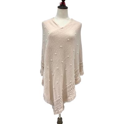 China Women's Pure Pearl Color Shawl Knitted Wrap Poncho Ruana Cape Sweater Elegant For Ladies Scarves Wholesale PINK for sale