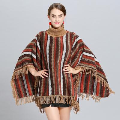 China 2022 soft stylish luxury scarves manufacturers direct sales luxury scarf knitted stripes sweater coat ponchos cape cashmere for women for sale