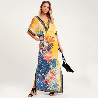 China Breathable Boho Printed Floral Fabrics Loose Clothes Dresses Women Lady Elegant Women Kaftans Summer Chill Maxi Long Dress for sale