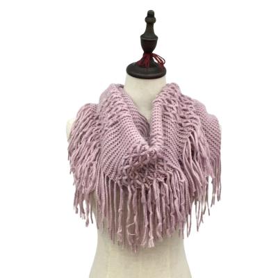 China Hot Wear Knit Accessory Benefits Comfortable Colorblocked Women Knit Tassel Infinity Loop Scarf for sale