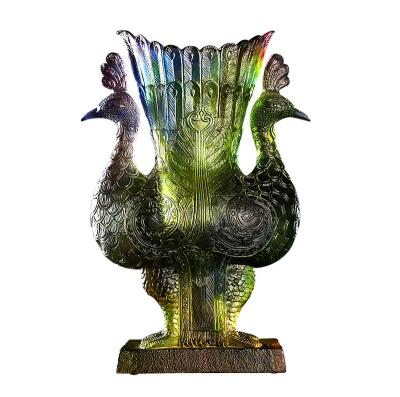 China Classic Customizable Peacock Crystal Vase Home Decorative Classic Religious New Product Color for sale