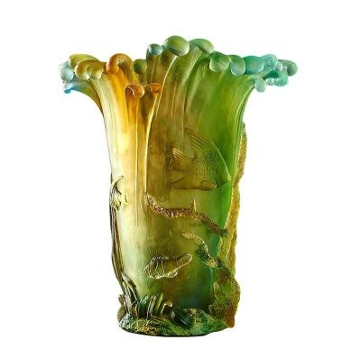 China Best Selling Antique Colorful Chandelier Religious Colored Glass Sea Wave Crystal Vase Small for sale