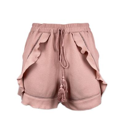 China 2021 Breathable Ladies Fashion New Type Custom Design Breathable Drawstring Lace Summer Casual Shorts Ruffle Flow Elegance Woven Shorts for sale