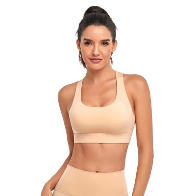 China New Breathable Custom Design Women Running Yoga Gym Wear Active Sports Bra Workout Cross Strap Crop Tops Padded Elastic Fitness Yoga Bra for sale