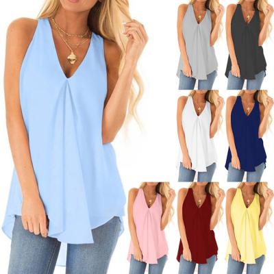 China New Amazon Summer Anti-Static Edge Loosen Chiffon Sleeveless Shirt Tops Solid Color Solid Color Casual Sexy Skirt for sale