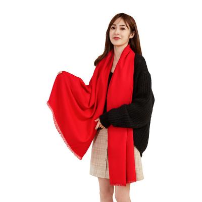 China Chinese red silk short Chinese style scarf solid color beard embroidery LOGO thickened shawl scarf new for sale