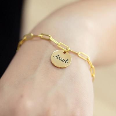 China 925 Sterling Silver Personalized Enviroment Friendly Name Bangle Paperclip Bangle Chain Link Chunky Bracelet For Women for sale