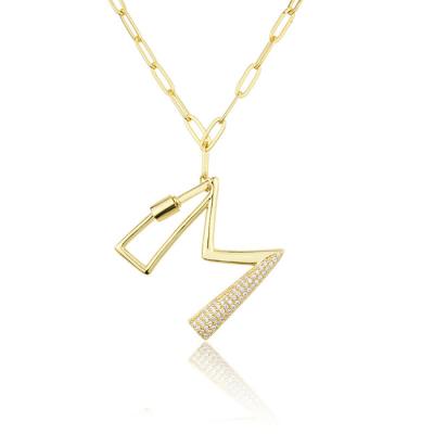 China 2021 Environmental Friendly Personality Simple Copper Zircon Inlaid Gold Plated Letters 26 Paperclip Link Chain Necklace Women Pendant Jewelry for sale