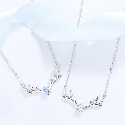 China Fashion Environmental Friendly Blue Sterling Silver CZ Crystal Stone Deer Antler Pendant Necklace for sale