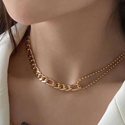 China Fashionable Environmental Friendly Gold Half Figaro Chain And Half Gold Stainless Steel Ball Chain Necklace for sale