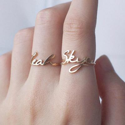 China High Quality Stainless Steel Adjustable Personalized Custom Jewelry Gold Plated Open Initial Name Rings For Women for sale