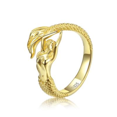 China High Quality Mermaid Adjustable Cocktail Ring Sterling Silver Fairytale Little Mermaid Open Wrap Ring For Wife Girls Wife for sale