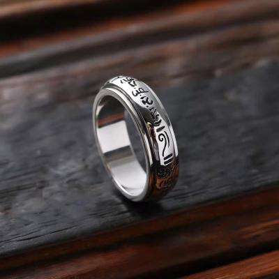 China High Quality 925 Sterling Silver Spinner Wheel Prayer Ring Om Mani Padme Hum Ring For Men for sale