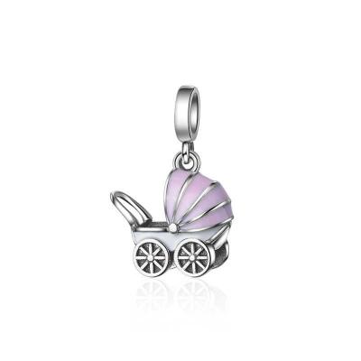 China Environmental Friendly Fashion 925 Silver Baby Car Charm Beads With Pink Enamel For Bracelet Making for sale