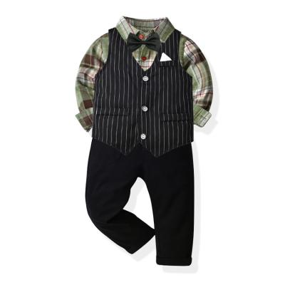 China Spandex/Cotton Long Sleeve Autumn Kids Boy Clothes Suit Boys Clothing Sets 3PCS Gentleman Boy Set for sale