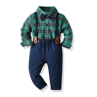 China Spandex/Cotton Autumn Boy Clothes Baby Boy Clothing Set Link Rompers+Overalls 2PCS Outfits Boy Gentleman Clothing Set for sale