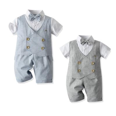 China Polyester/Cotton Summer Boys Clothes Baby Outfit Set Bow Tie Baby Costume Party Birthday Newborn Clothes for sale