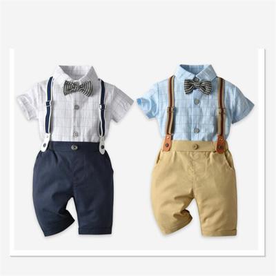 China Wholesale Newborn Baby Boy Dresses Short Sleeve Baby Romper Kids Formal Shirt Pants for Party School Suits Wears Dress Set for sale