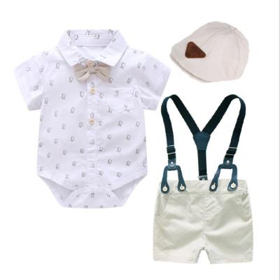 China Infant Baby Boy Summer Overalls +Shorts Breathable Baby Rompers Gentleman Summer T-shirt Infant Clothing Sets With Hat for sale