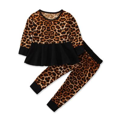 China DL60 Cotton Polyester/Toddler Babies Leopard Print Sprint Winter Wear Clothes Set T-shirt and Long Pants 2pcs Outfits for sale