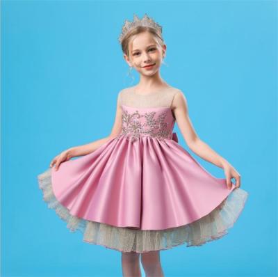 China Regular Girls Weeding Birthday Dress Satin Flower Embroidered Dressy Dress For Kids for sale