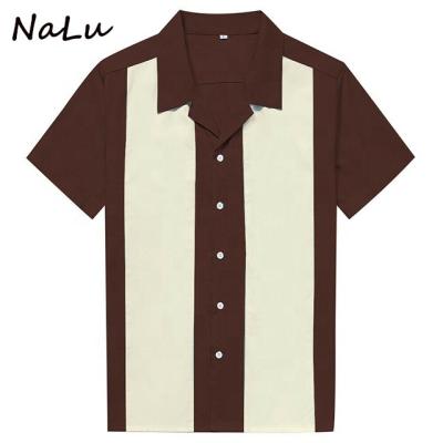 China Retro Logo Vertical Short Sleeve Striped Cotton Rolling Luxury Casual Custom Shirt for sale