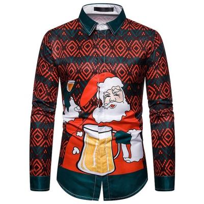 China 100% Polyester NaLu Christmas Print Series Men Shirts Christmas Party Prom Blouse Dress Christmas Shirts for sale