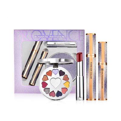 China Fashionable Romantic Invitation Beauty Makeup Set Box Eyeshadow Mascara Lipstick 4 Pieces Gift Box for sale