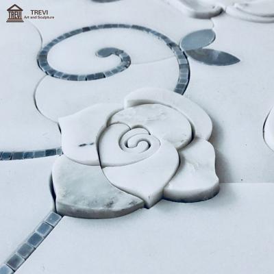 China Contemporary Natural Stone Rose Waterjet Medallion White Marble Mosaic For Sale for sale