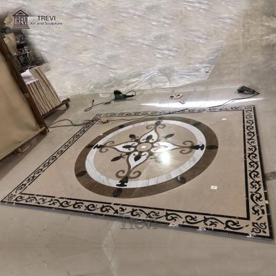 China Modern Luxury Hotel Lobby Water Decorative Jet Cut Floor Mosaic Stone Medallion For Villa for sale