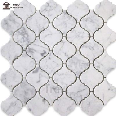 China Modern Backsplash Natural Stone Colored Gray White Marble Carrara Mosaic Lantern Tile Wall for sale