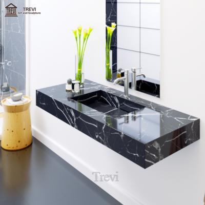 China Would Standard Holes Modern Style Design Black Marble Stone Small Wash Basin Sink For Washing Hand for sale