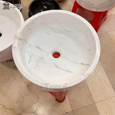 China Would Standard Holes Hand Cut For Bathroom Kitchen Natural White Marble Standing Sink for sale