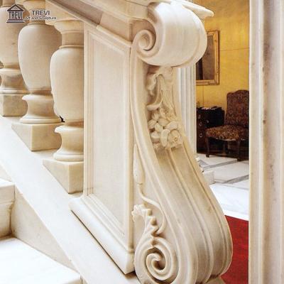 China Exquisite Decorative Interior Marble Stair Railing Hand-carved Vivid With Flower for sale