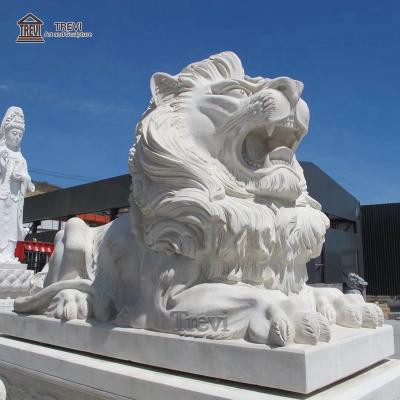 China Modern Decorative Natural Stone Trade Marble Sculpture Lion Animal Garden Carving Statues for sale