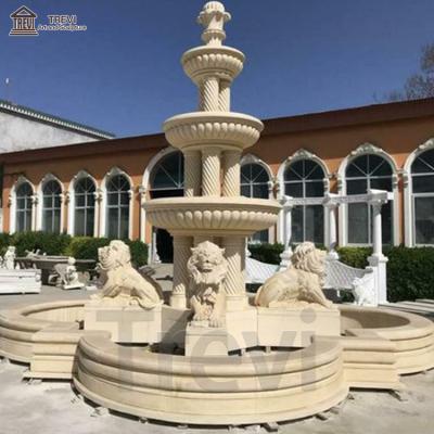 China Large Modern Outdoor Natural Stone Detailed Carve Marble Lion Fountain for sale