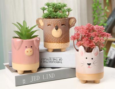 China Drainage Hole Ceramic Dog Shape Indoor Cute Animal Succulent Planter Ceramic Footed Pot For Flower Cactus for sale